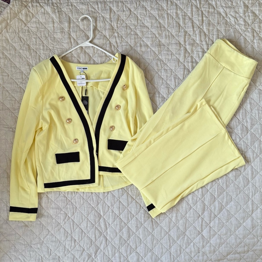 Pastel Yellow Two Piece Blazer & Pant Set
